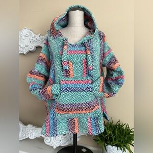 Colorful Geometric Baja Poncho Hoodie Ladies Size M